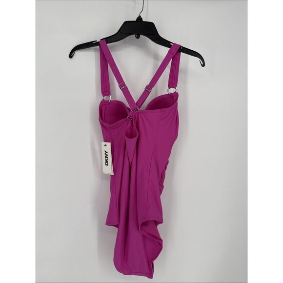DKNY Women's Size Large Pink Sweetheart Twist Front One Piece Swimsuit New - Picture 6 of 10